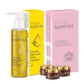 Namyaa Intimate Smell Good Kit- Combo Pack of Intimate Solid Perfume 45g & Haldi Chandan Intimate Wash 100g | With Germ and Odour Protection