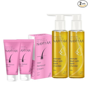 Namyaa Intimate Hygiene Care Set-Hair Removal Cream 120gm & Haldi Chandan Hygiene Wash 200Ml Pack Of 4 (4)