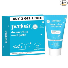 Perfora Teeth Whitening Toothpaste For Stain Removal - 450 g (150 x 3) | SLS & Fluroide Free Toothpaste | N-Ha For Teeth Remineralisation| Toothpaste For Kids & Adults | Tripe Mint
