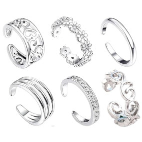 6PCS Toe Rings for Women, Ring for Women, Silver Jewellery for Women Adjustable Stylish and Comfortable, Perfect for Girls and Woman for Gifting