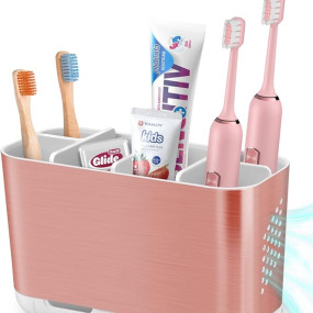 Tooth Brush Holder for Bathroom Organizer and Storage, Toothbrush Holder and Toothpaste Stand for Tongue Cleaner Comb Razor Shaving Kit and Toiletries Makeup Brush Holder, Bathroom Accessories Set