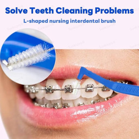 Sunkizzrs® 25-Pcs Interdental Brush for Teeth — L-Shape Dental Floss — Toothpick for Orthodontics — Oral Dental Hygiene Brush — Sticks for Teeth Reusable Cleaning Tool (Green, 0.8mm)