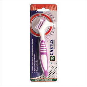 Densive Antimicrobial Denture Cleanser Tablets (30 count Pack of 3) with Color-Changing Technology for Effective Cleaning and CASTUS Manual Denture Brush (pack of 1) (combo pack)