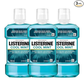 Listerine Cool Mint Mouthwash Liquid, Removes 99.9% Germs, 250ml Combo Pack of 3
