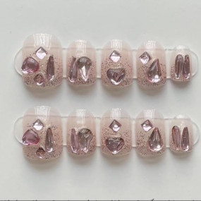 GLOW CUPID Reusable Press On Nails Rosy-Romance Square Shape Glossy Finish - Set of 10 Pieces with Glue, Glue Tabs, Filer, Cuticle Stick, Buffer & Alcohol Swab Kit | Easy Application & Long-Lasting