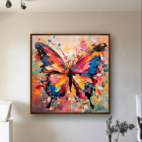 Artsense Painting for wall decoration Abstract wall painting for living- Colorful butterfly painting for home decoration with frame-Multicolor/20x20 inches/(50x50 cm)