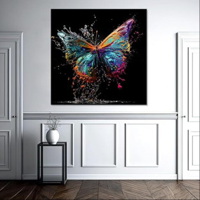 The Castle Decor Butterfly Painting with Frame Big Size (24X24) Wall Art for Living Room, Bedroom, Drawing Room, Hotels-Wooden Framed-Digital Painting