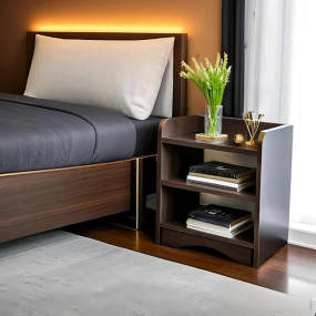 Modern Bedside Table with 3 Shelves,Bed Side Table Wooden Organizer Stand/Home Decor Table/Coffee Table/End Table/Side Table for Bedroom/End Table for Living Room 40.6 x 25.4 x 50.8 cm, Dark Brown