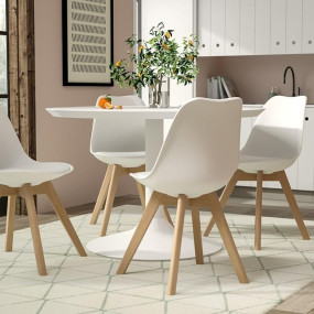 Amazon Brand - Umi Scandinavian Modern Mid Century Classic Style Molded Plastic Side Dining Room Chair with Natural Wood Leg, Heavy Duty for Dining Room for Cafeteria, Restaurant Chair in White Color