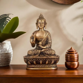 Kartique Brass Blessing Gautam Buddha for Living Room Decor in Gold Color Height 7 Inch Buddha Idol for Home Decor