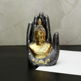 Jaypali Abhaya Mudra Resin Statue, Fearless Protection Decor for Living Room, Meditation Space & Altar, Black & Gold Buddha Hand Ornament