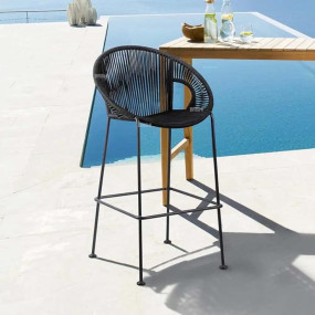 BRISHI Outdoor Bar Chair Garden Patio Bar Stool 1 Chair for Balcony, Backyard, Lawn and Poolside, Kitchen (Black)