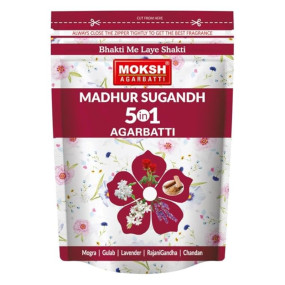Moksh Madhur Sugandh 5in1 Incense Sticks | Jasmine, Rose, Lavender, Rajnigandha & Chandan | Mega Zipper Pouch | Long-Lasting Fragrance for Puja & Meditation (400g) Pack of 1