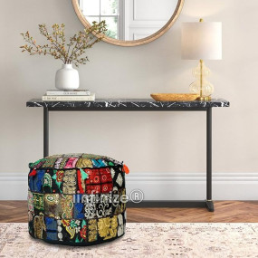 iinfinize Cotton Ottoman Patchwork Pouf Cover Tassels Floor Bean Bag Living Room Decor Ottoman Indoor Outdoor Seating Pouffe Garden Ottoman Chair Corner Footrest (22x22x13 Inch)