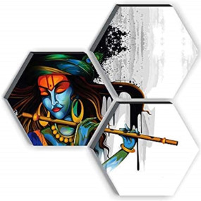 SAF paintings Set of 3 Hexagon Krishna 6MM MDF UV Textured Home Decorative Gift Item 21 inch x 21 inch Painting SANFHX08