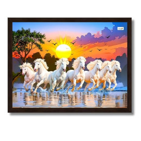 7 Horses Painting with Frame for Vastu – Rising Sun Wall Decor Painting | 7 Horses Wall Decor Photo Frame 10 x 13 inch | Modern Art Wall Painting for Living Room, Bedroom & Home Decoration