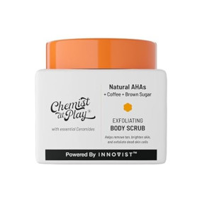 Chemist at Play Exfoliating Body Scrub For Removing Tan & Dead Skin Cells | Rough & Bumpy Skin, Tanned & Pigmented Skin | For Smooth, Soft & Bright Skin | Natural AHAs | Coffee | For Men & Women | 75g