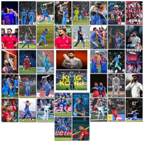KARTMEN Paper Virat Kohli Poster (Set Of 40) | King Of Cricket Virat Posters (15 X10 Cm) | Wall, Bedroom, Living Room | Cricket Posters | Glue Dots Included