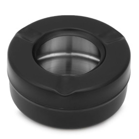 Dynore Stainless Steel Black Lid Cigarette Ash Holder Tray for Home, Office and Bar Set Of -1