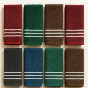 Space Fly Dark Color Cotton Hand Towels Set of 6 – 11x17 Inches, Soft & Absorbent, Multi-Color Towels with White Triple Stripe Design for Bathroom, Gym, Kitchen, Spa, Hotel, Face & Hand Drying