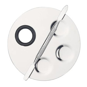 Beauté Secrets Round Stainless Steel 3-Well Cosmetic Makeup Palette with Spatula for Mixing Nail Art, Eye Shadow, Lipsticks, Foundations, Silver