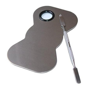 Beauté Secrets Cosmetic Makeup Palette, Premium Stainless Steel Metal Rectangle Makeup Mixing Palette with Spatula Artist Tool for Mixing Foundation/Eye Shadow/Eyelash/Lipsticks/Nail Art