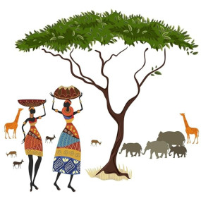 CreativeEdge PVC Vinyl Wall Sticker Animal Village Tree and Woman Design Multicolor Self Adhesive Decorative Wallpaper for Kids Room Living Room Bedroom Home (60 cm x 90 cm)