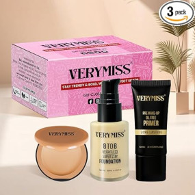 Verymiss Premium Makeup Kit For Women & Girls I Primer + Foundatin + Compact Powder I Gift Set I Vegan (Pack of 3) (Combo 1)