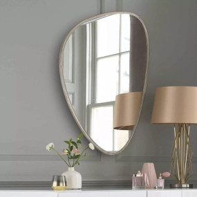 Alfa Design Asymmetrical Wall Mirror with Grey Frame - 24x17 Inch | Fancy Decorative Mirror for Bathroom, Living Room, Bedroom & Vanity | Stylish & Durable Modern Home Decor