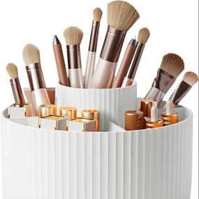 Zollyss 360° Rotating Makeup Brush Holder Organizer | Organizers Countertop Organization Skincare Storage For Vanity, Desktop, Bathroom Green, Cosmetics (White)