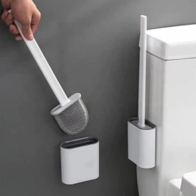 Zuku Toilet Cleaning Brush Bathroom Cleaning Accessories Toilet Brush with Holder Stand Silicon Toilet Brush Cleaner Commode Cleaning Brush Wall Mounted Bathroom Cleaning Accessories(White,Pack of 2)