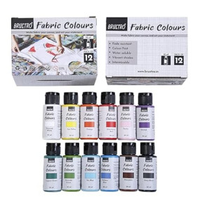 BRUSTRO Artists Fabric Colours - Set of 12, 30ml Bottles | High Pigmented Color, Fade Resistent, Intermixable, Permanent, Ideal to Paint on Clothes,Jeans,T-Shirt, Bags,Textile Paint, DIY Fashion