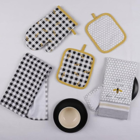 AIRWILL Cotton Kitchen Linen Set of 5 pcs (2 Kitchen Dish Towels, 2 Pot Holders & 1 Oven Mitt)