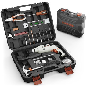 BUILDSKILL 136 Pcs 650W Copper Armature Professional Impact Drill Machine Tool Kit | 13MM Keyless Chuck | 3000 RPM Variable Speed with Forward & Reverse Function Drill Machine for Wall Drilling