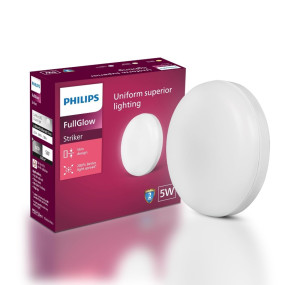 PHILIPS Rimless Full Glow 5-watt Round LED Surface Downlighter | Striker Surface Under Cabinet LED Light for Decoration | Cool Day Light, Pack of 1-Polycarbonate