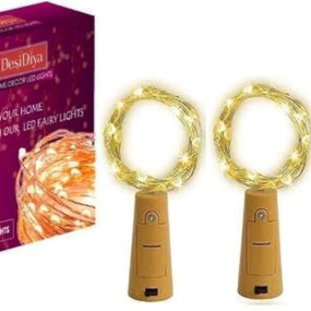 Desidiya® Bottle Lights with Cork, Mini Copper Wire, 24 LED Battery Operated String Decorative 200cm Fairy Light DIY Festive Decor for Diwali Wedding Party Decoration - Pack of 2 (Warm White)