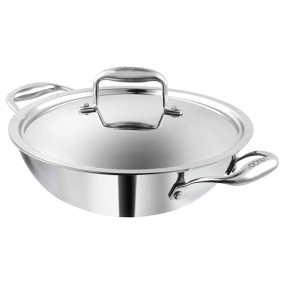 Vinod Platnium Triply Stainless Steel Kadai with Lid - 2.5 Litre, 24 cm | 2.5mm Thick Base, Even Heating, Less Oil Healthy Cooking, Heavy Bottom Kadai for Frying, Induction Base - 5 Year Warranty