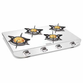 Vidiem Tusker 4 Burner ZZ Gas Stove | Heavy-Duty 2mm Stainless Steel Body | Dura-Forged Brass Burners | Manual Ignition | Lifetime SS Body Warranty
