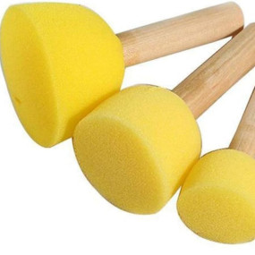 Eclet 5 Pcs Round Stencil Sponge Wooden Handle Foam Brush Set Painting Tools for Kids DIY Painting Stencils Arts and Crafts Tool Accessories