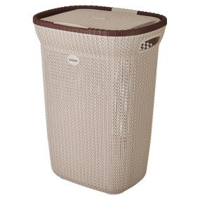 Amazon Brand - Solimo Plastic Knit Laundry Basket - Big - 55 Litres - 44 Cm X 35 Cm X 61 Cm | Beige