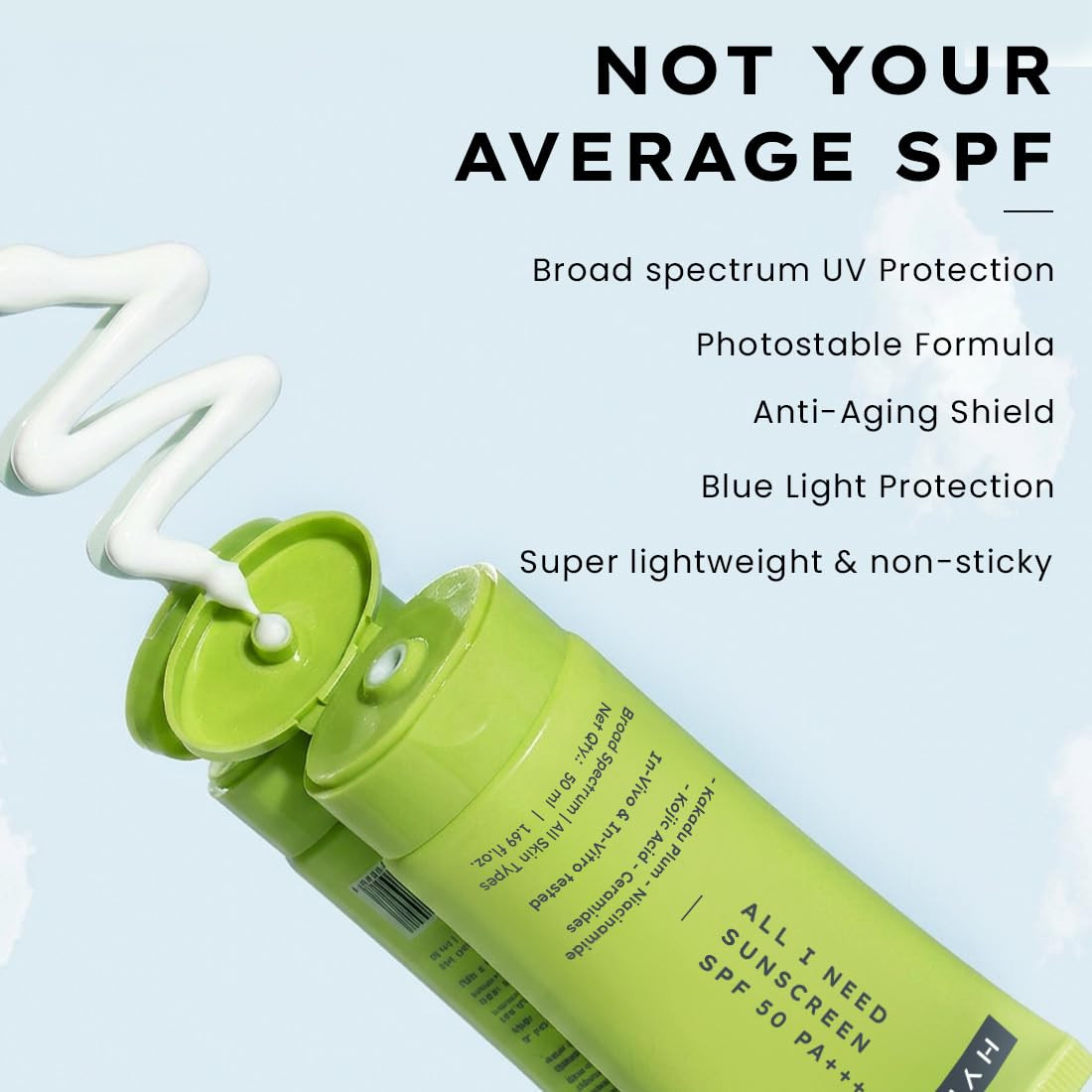 Hyphen All I Need Sunscreen with SPF 50 PA++++ & New Gen UV Filters for longer, effective protection | Niacinamide, Kojic Acid, Kakadu Plum and Ceramides | Lightweight & Non-Sticky | 50ml