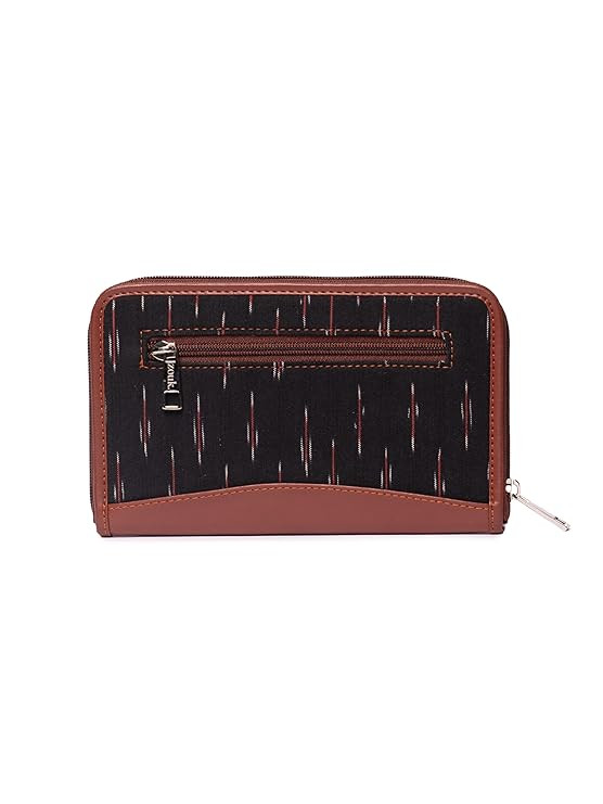 ZOUK Ikat Wallets for Women - Handmade Wallets for Females - Vegan Leather and Ikat Purse for Ladies - Clutch with Indian Print - Wallets for Mobile Phones - Ikat GreRed Print