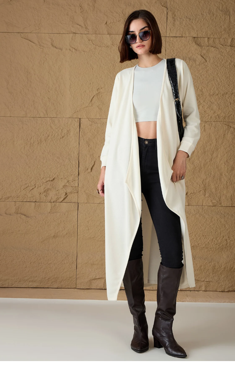 Women Off-White Front Open Long Shrug