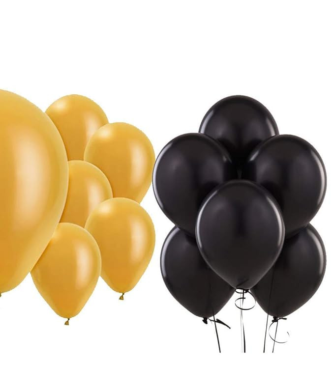 Wow Party Studio Latex Rubber Balloons Black & Gold For Decoration (50 Pcs,Black & Gold)