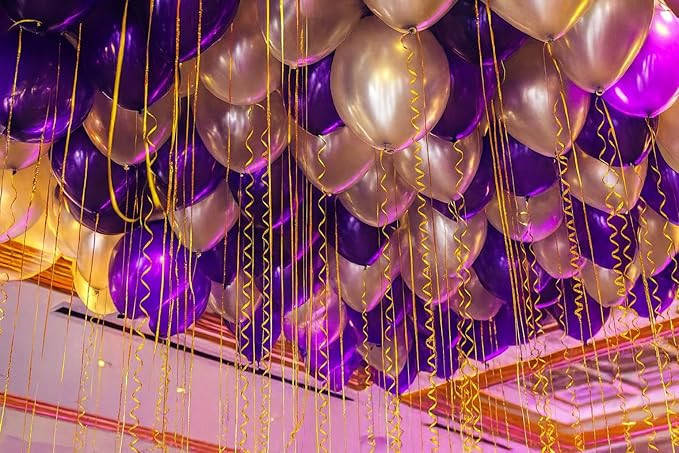 Rozi Decoration Party Metallic Rubber Balloons For Birthday Anniversary Baby Shower - Silver And Purple- Pack Of 50 Piece