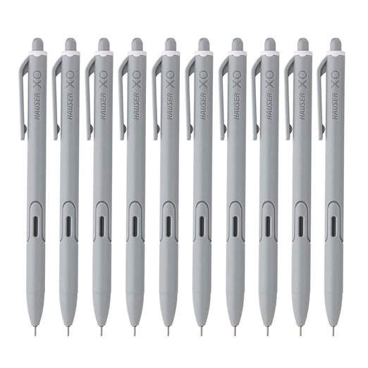 Hauser XO RT Retractable Ball Pen | Sleek Body & Minimalistic Design | Matt Finish & Solid Body Type | Low Viscosity Ink With Ultra Durable Tip | Black Ink, Set Of 10