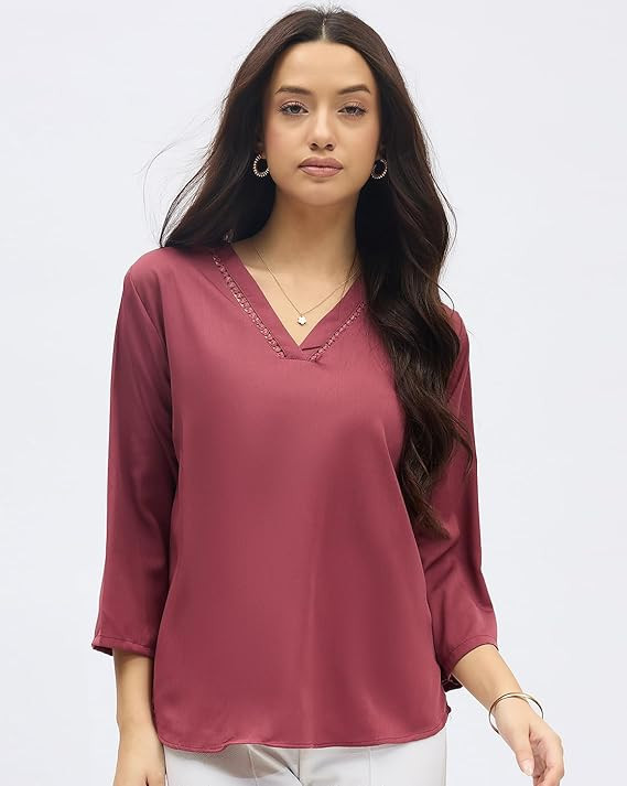 SheWill Printed Top with Contrast Tipping – Stylish Ethnic & Western Tops for Women – Summer Travel Wear, Trendy Tops for Jeans, Lightweight & Comfortable Casual Wear