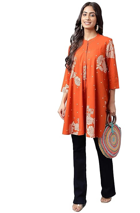 Janasya Women's Pure Cotton Floral Printed Flared Tunic