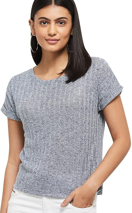 Max Women's Cotton Regular Fit Textured Round Neck T-Shirt