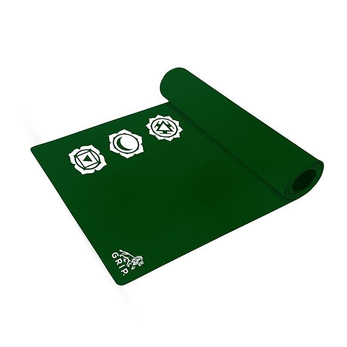 GRIP® Yoga Mat | 24 x 72 Inches | 8 mm Thick | 7 Chakras Design | Bottle Green Color | Anti-Slip | Home & Gym | Men & Women | Exercise Mat